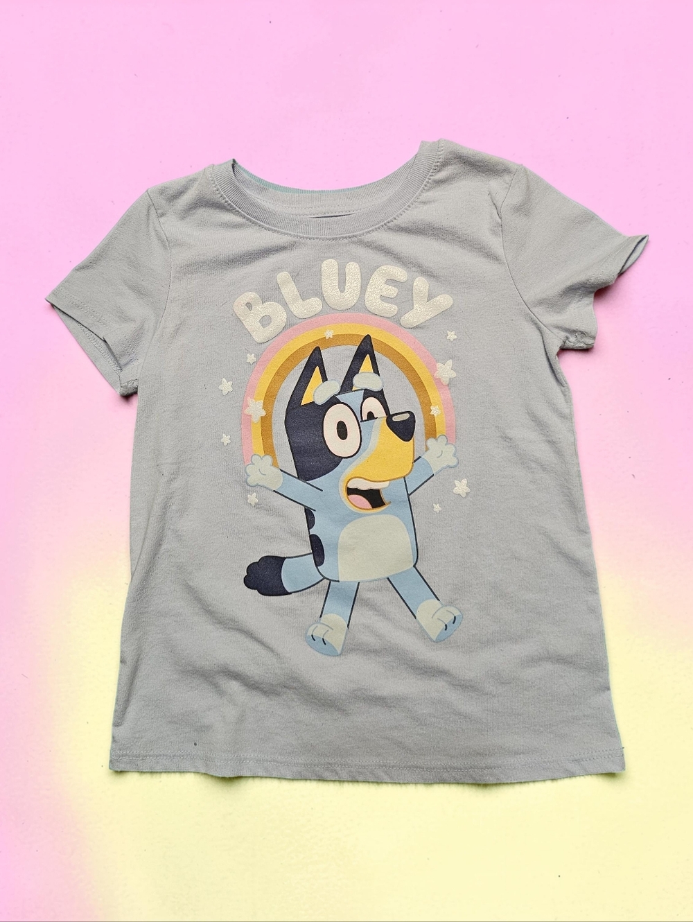 JUMPING BEANS Light Blue Bluey Graphic Tee with Rainbow. Size 4T.